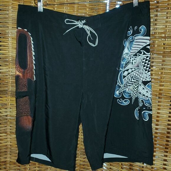 Wailoa Hawaii Islands Tribal Ulua Fish and Dagger Board Shorts 40 - Picture 5 of 8